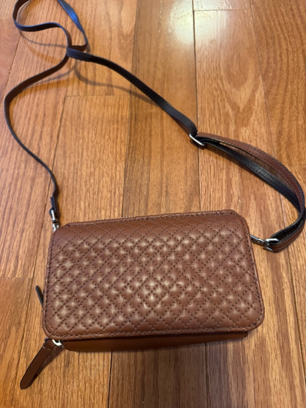Vera Bradley Leather Foldover Wallet/Crossbody in Warm Brown
